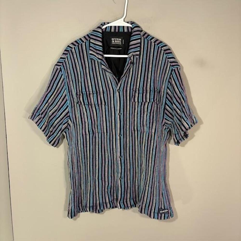 Scotch & Soda Shirt Mens Large Multicolor Stripe Short Sleeve Button Up Relaxed
